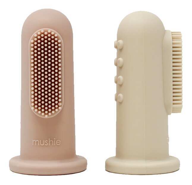 Mushie Brosse à dents de doigt Sand/Blush - 2 pièces