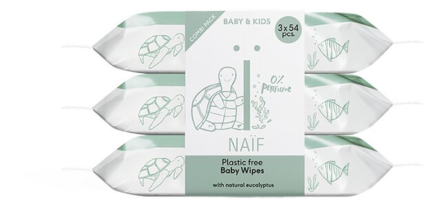 Naïf Vochtige billendoekjes Plastic Free Wipes 3 x 54 stuks