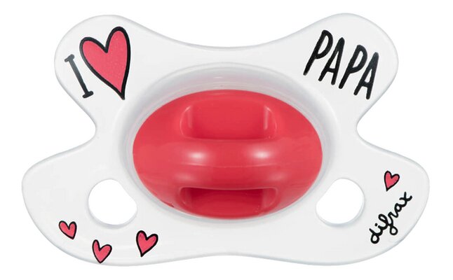 Difrax Fopspeen prematuur Natural I Love Papa transparant/rood