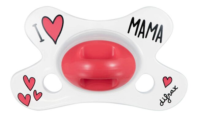 Difrax Fopspeen 0 - 6 maanden Natural I Love Mama transparant/rood