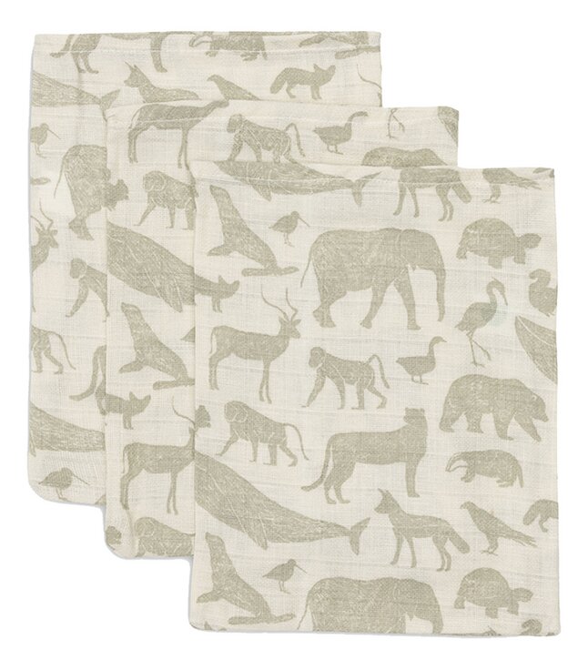 Jollein Washandje Animals Olive Green - 3 stuks