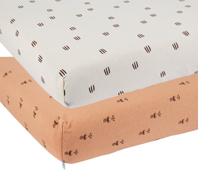 Dreambee Drap-housse pour berceau Flo écru/terracotta coton - 2 pièces