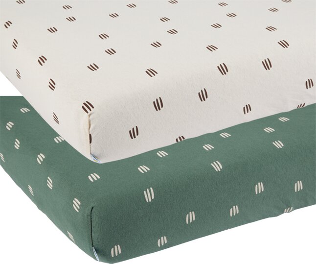 Dreambee Drap-housse pour berceau Flo vert/écru coton - 2 pièces