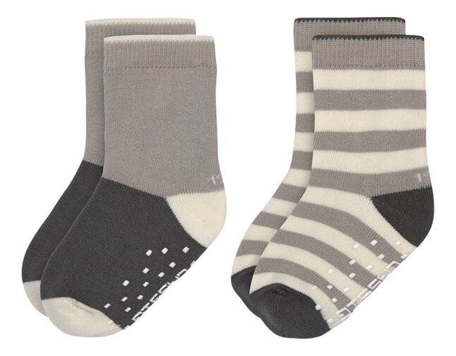 Lässig Paire de chaussettes Anti-slip anthracite/taupe - 2 pièces 