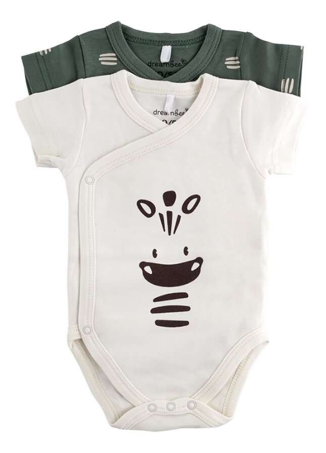 Dreambee Body met overslag en korte mouwen Flo ecru/groen - 2 stuks