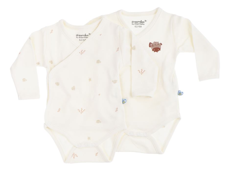 Dreambee Body met overslag en lange mouwen Billie ballonvis beige - 2 stuks