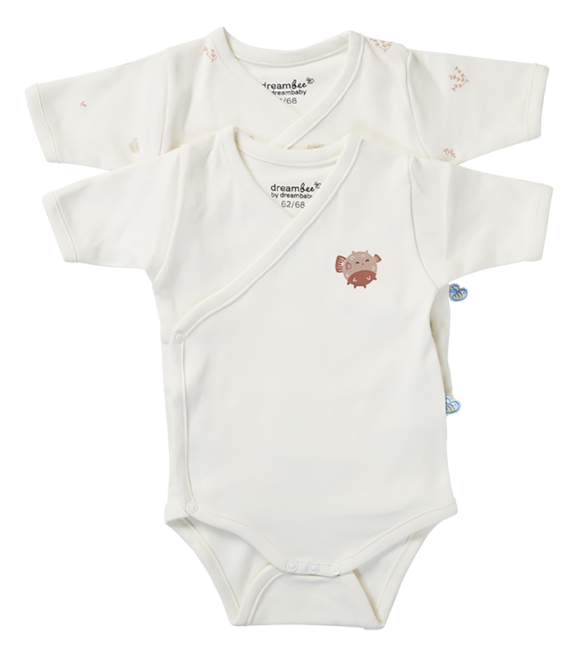 Dreambee Body met overslag en korte mouwen Billie ballonvis beige - 2 stuks