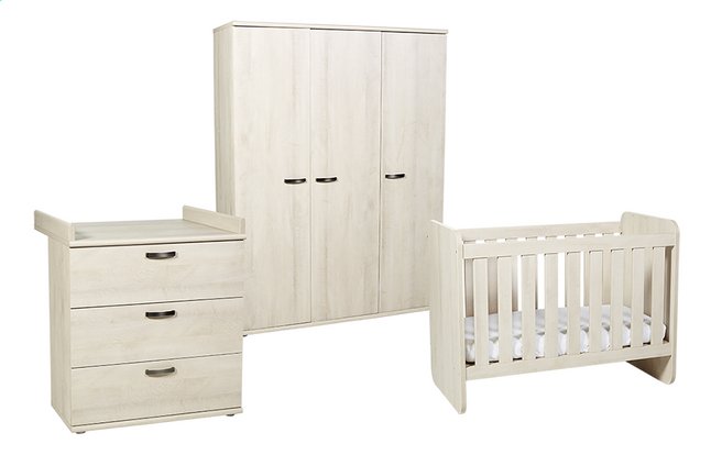 Neyt Chambre de bébé 3 pièces (lit évolutif + commode + armoire 3 portes) Olivia