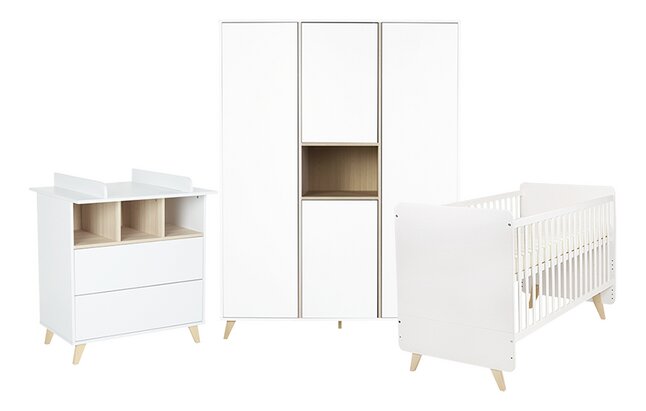 Quax Chambre de bébé 3 pièces (lit + commode + armoire 3 portes) Loft White