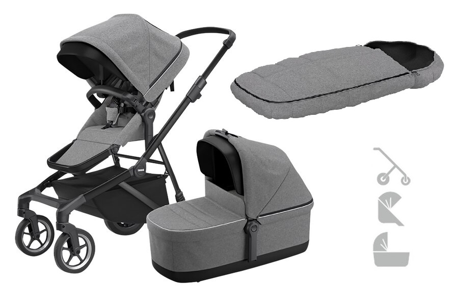 Thule 3-in-1 Kinderwagen Sleek + Gratis Voetenzak Grey Melange