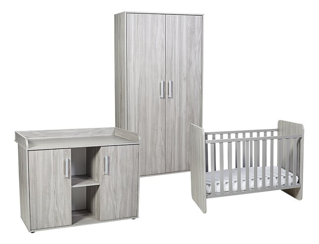 Transland Chambre de bébé 3 pièces (lit évolutif + commode + armoire 2 portes) Nolan