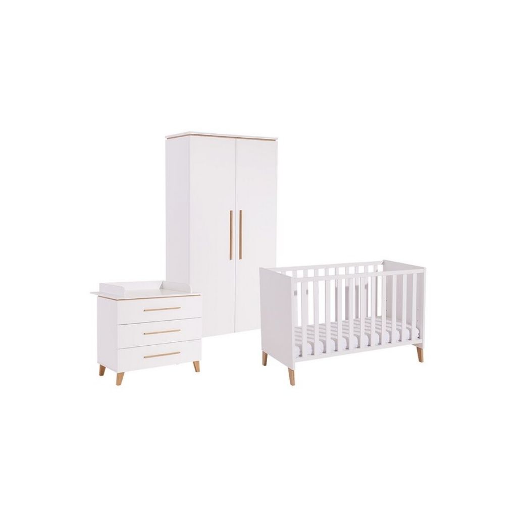 Transland 3-delige babykamer (bed + commode + kast met 2 deuren) Steffi wit
