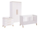 Transland Chambre de bébé 3 pièces (lit + commode + armoire 2 portes) Steffi blanc