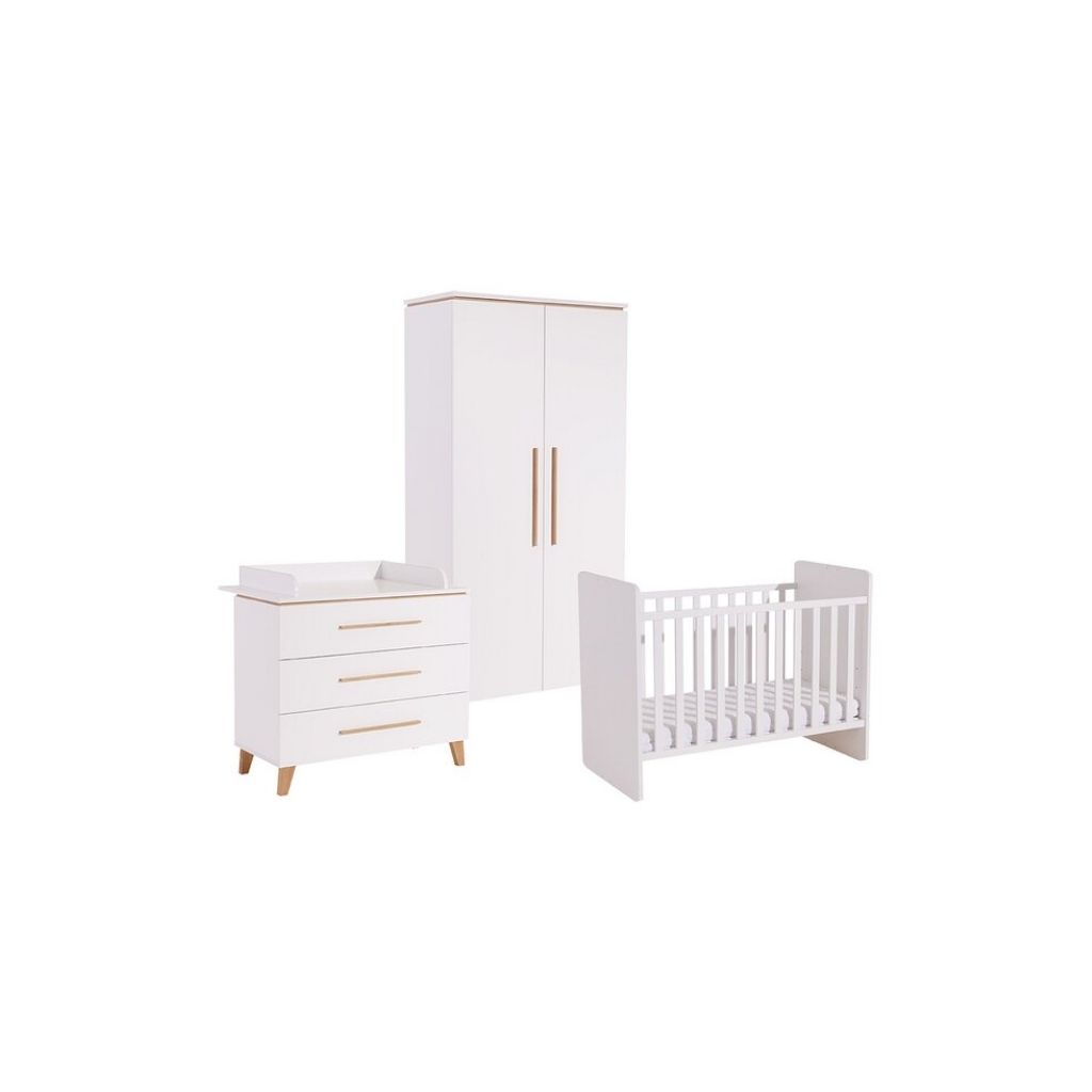 Transland 3-delige babykamer (meegroeibed + commode + kast met 2 deuren) Steffi wit
