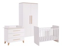 Transland Chambre de bébé 3 pièces (lit évolutif + commode + armoire 2 portes) Steffi blanc