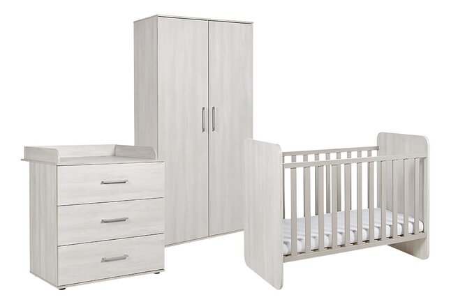 Transland Chambre de bébé 3 pièces (lit évolutif + commode + armoire 2 portes) Robi