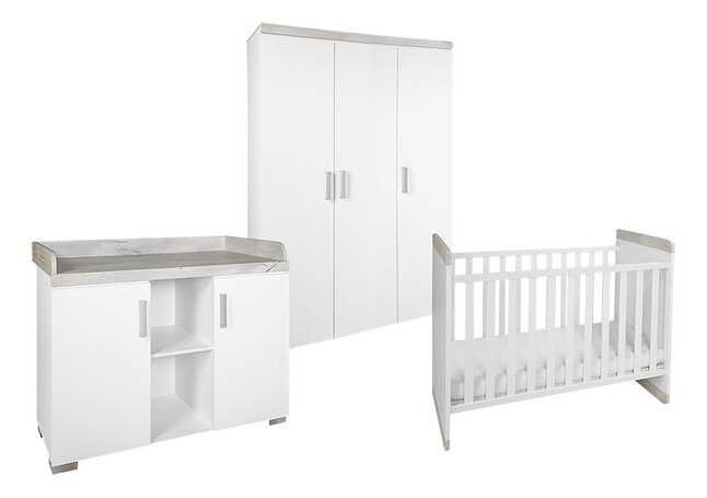 Transland Chambre de bébé 3 pièces (lit évolutif + commode + armoire 3 portes) Alisa