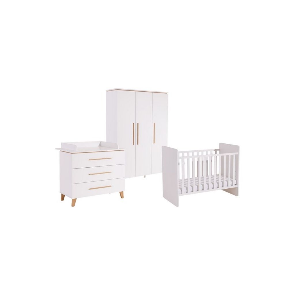 Transland Chambre de bébé 3 pièces (lit évolutif + commode + armoire 3 portes) Steffi blanc
