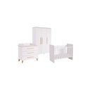 Transland Chambre de bébé 3 pièces (lit évolutif + commode + armoire 3 portes) Steffi blanc
