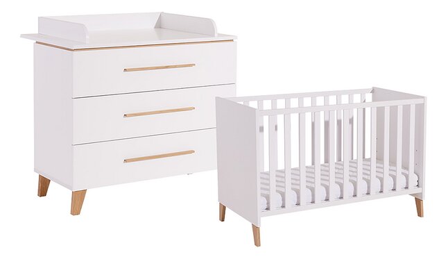 Transland Chambre de bébé 2 pièces (lit + commode) Steffi blanc