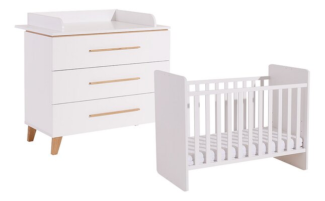 Transland Chambre de bébé 2 pièces (lit évolutif + commode) Steffi blanc
