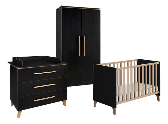 Transland Chambre de bébé 3 pièces (lit + commode + armoire 2 portes) Steffi noir