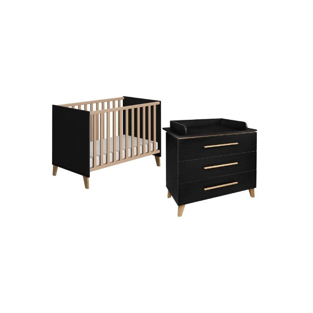 Transland Chambre de bébé 2 pièces (lit + commode) Steffi noir