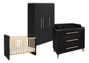 Transland 3-delige babykamer (meegroeibed + commode + kast met 3 deuren) Steffi zwart