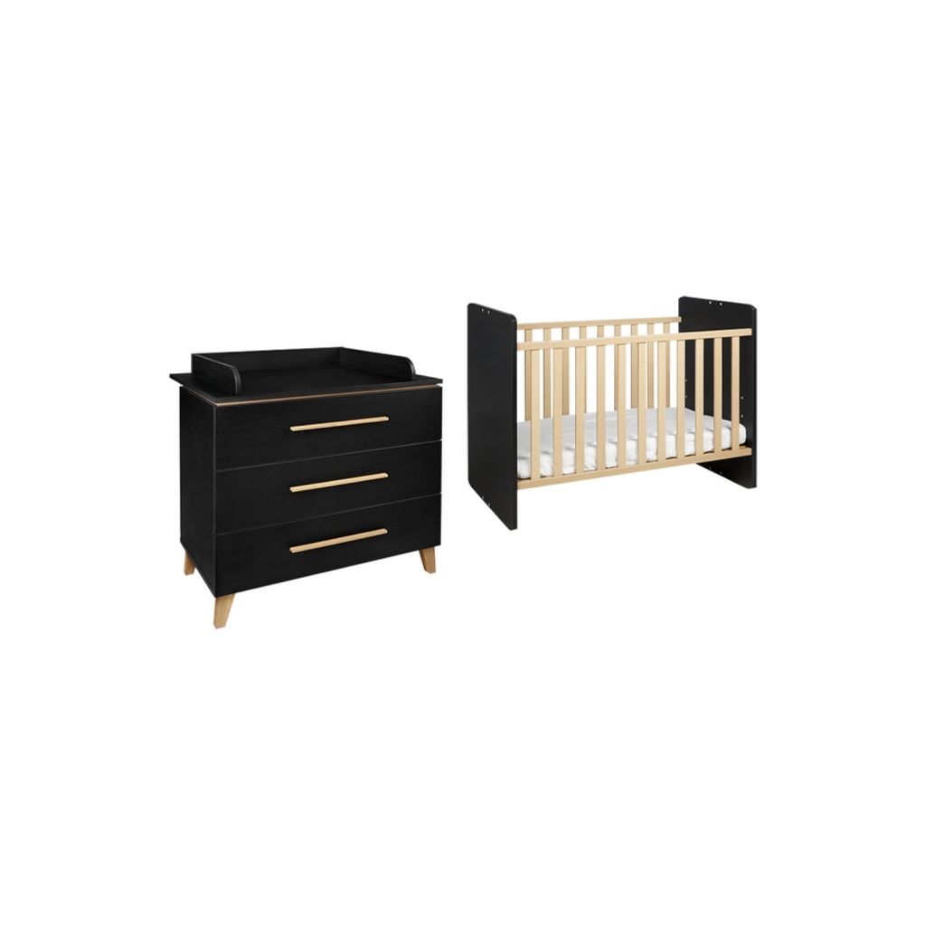 Transland Chambre de bébé 2 pièces (lit évolutif + commode) Steffi noir