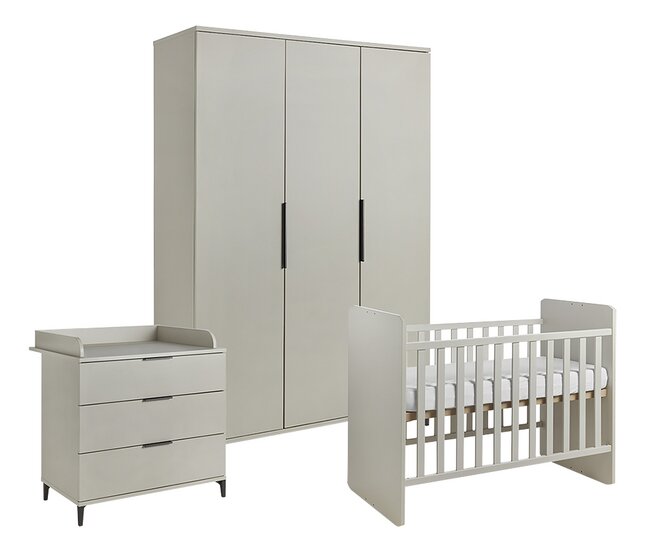 Transland Chambre de bébé 3 pièces (lit évolutif + commode + armoire 3 portes) Jessie beige