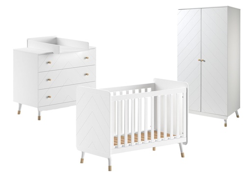 [27865101] Jaxx Chambre de bébé 3 pièces (lit + commode + armoire 2 portes) Billy blanc