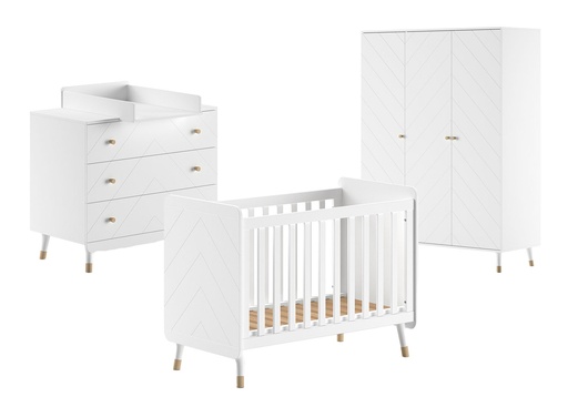 [27865201] Jaxx Chambre de bébé 3 pièces (lit + commode + armoire 3 portes) Billy blanc