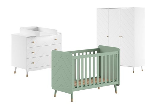 [27865801] Jaxx Chambre de bébé 3 pièces (lit + commode + armoire 3 portes) Billy vert/blanc