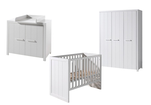 [27866801] Jaxx Chambre de bébé 3 pièces (lit + commode + armoire 3 portes) Erik blanc