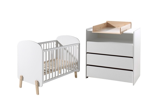 [27867001] Jaxx Chambre de bébé 2 pièces (lit + commode avec rallonge) Kiddy blanc