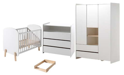 [27867201] Jaxx Chambre de bébé 3 pièces (lit + commmode avec rallonge + armoire 3 portes) Kiddy blanc