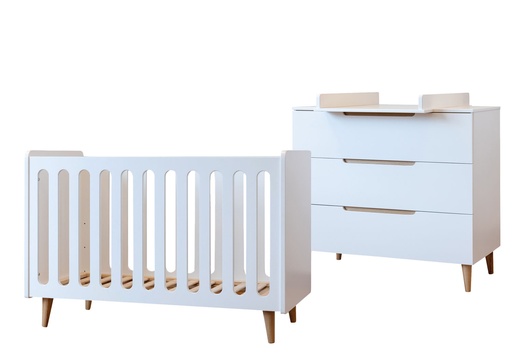 [28067001] Pericles Chambre de bébé 2 pièces (lit L 120 x Lg 60 cm + commode) Boho White