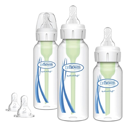 [28397301] Dr. Brown's Starterset Options+ Anti-Colic Standaardfles met smalle hals - 9 stuks