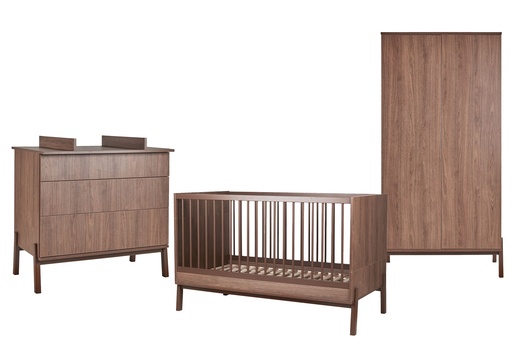 [28699801] Quax Chambre de bébé 3 pièces (lit L 140 x Lg 70 cm + commode avec rallonge + armoire 2 portes) Ashi Chestnut