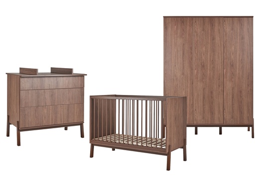 [28699901] Quax 3-delige babykamer (bed L 120 x B 60 cm + commode met extensie + kast met 3 deuren) Ashi Chestnut