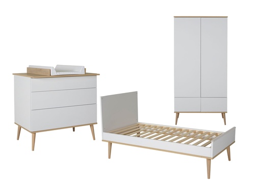 [28701701] Quax 3-delige babykamer (meegroeibed L 140 x B 70 cm + commode + kast met 2 deuren) Flow White