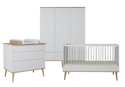 [28701901] Quax 3-delige babykamer (meegroeibed L 140 x B 70 cm + commode + kast met 3 deuren) Flow White