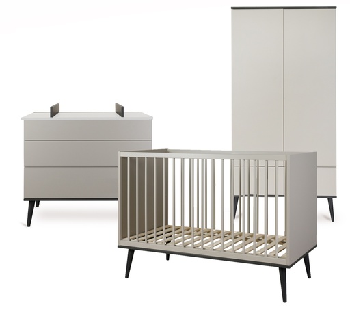 [28702301] Quax 3-delige babykamer (bed L 120 x B 60 cm + commode + kast met 2 deuren) Flow Stone