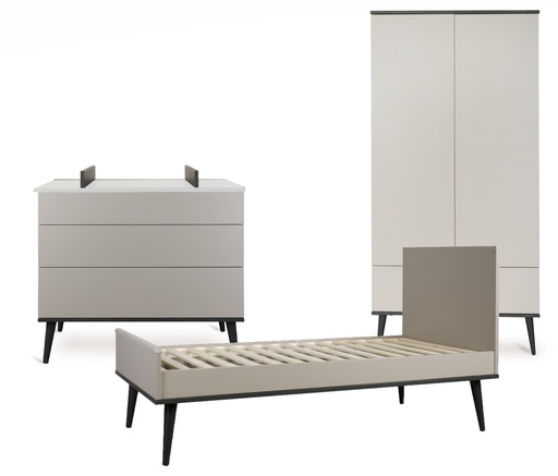 [28702401] Quax Chambre de bébé 3 pièces (lit évolutif L 140 x Lg 70 cm + commode + armoire 2 portes) Flow Stone