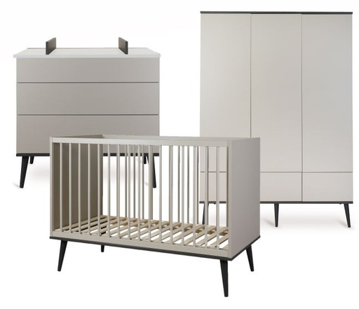 [28702501] Quax 3-delige babykamer (bed L 120 x B 60 cm + commode + kast met 3 deuren) Flow Stone