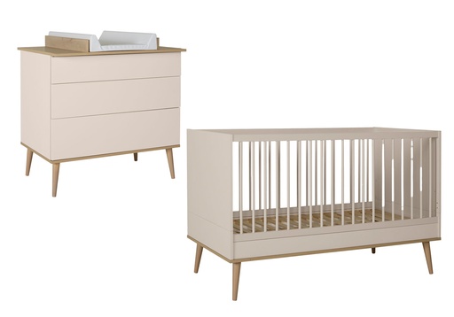 [28702801] Quax Chambre de bébé 2 pièces (lit L 120 x Lg 60 cm + commode) Flow Clay