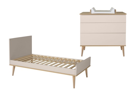 [28702901] Quax Chambre de bébé 2 pièces (lit évolutif L 140 x Lg 70 cm + commode) Flow Clay