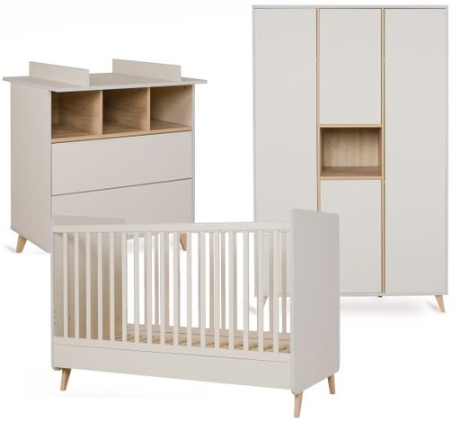 [28703901] Quax Chambre de bébé 3 pièces (lit + commode avec rallonge + armoire 3 portes) Loft Clay 