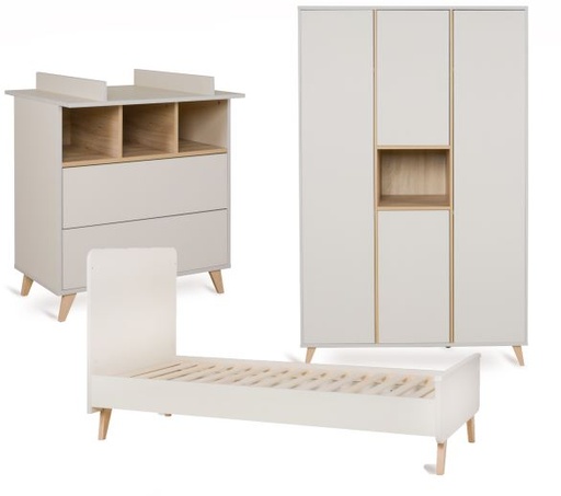 [28704001] Quax 3-delige babykamer (meegroeibed + commode met verlengstuk + kast met 3 deuren) Loft Clay