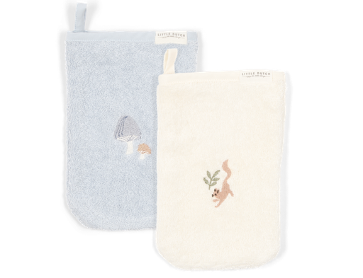 [29788101] Little Dutch Gant de toilette brodé Forest Friends beige/bleu Lg 14 x L 21 cm - 2 pièces